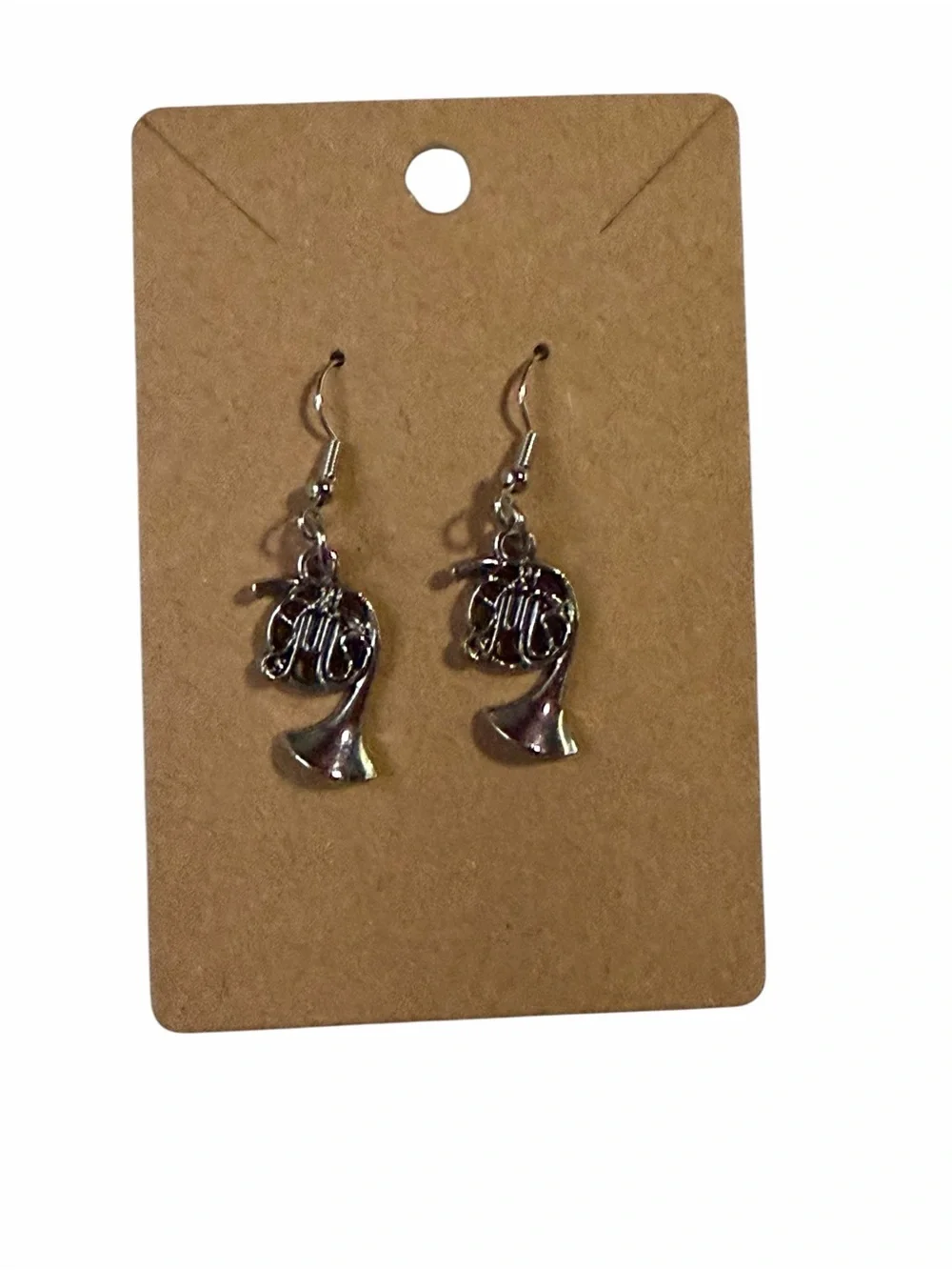 Silver French Horn Drop Earrings - Women Jewelry